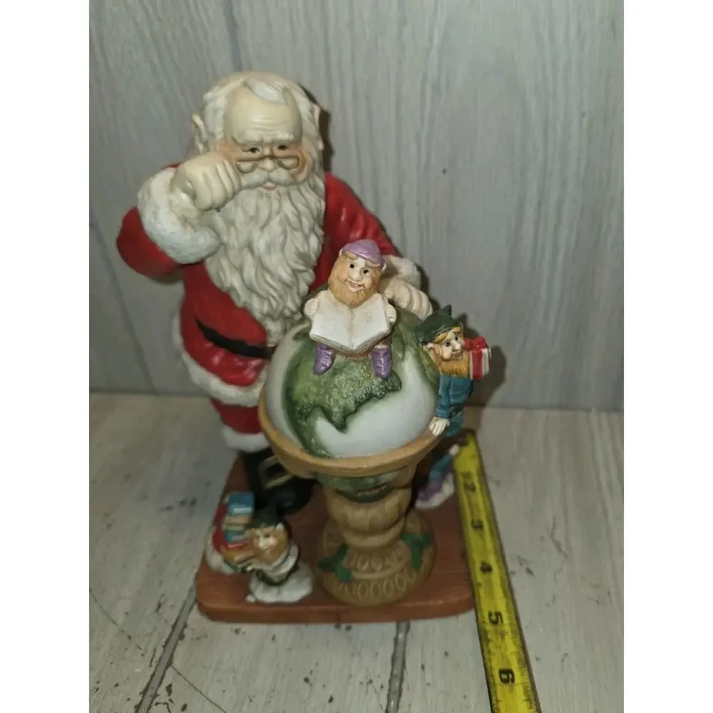 Vtg Santa Around The World Elves Looking At Globe Christmas Holiday Festive